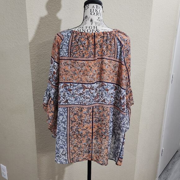 COMO Black boho‎ bell sleeve keyhole blouse size XL - Picture 2 of 7